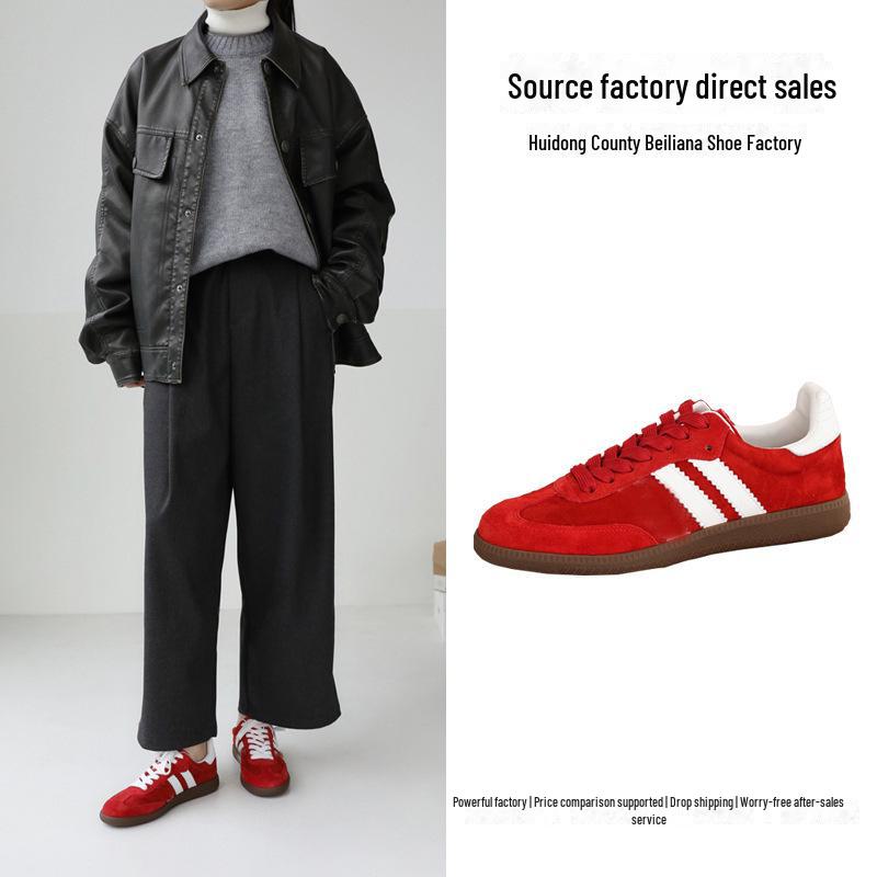 Женские кроссовки Angola Red Dexun Retro на шнуровке — повседневная обувь на толстой плоской подошве для осени и зимы.