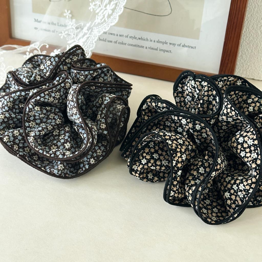 Oversized Ruffle Edge Floral Hair Bands High Volume Visual Enhancing Scrunchies Pastoral Style Aesthetic Hair Pieces