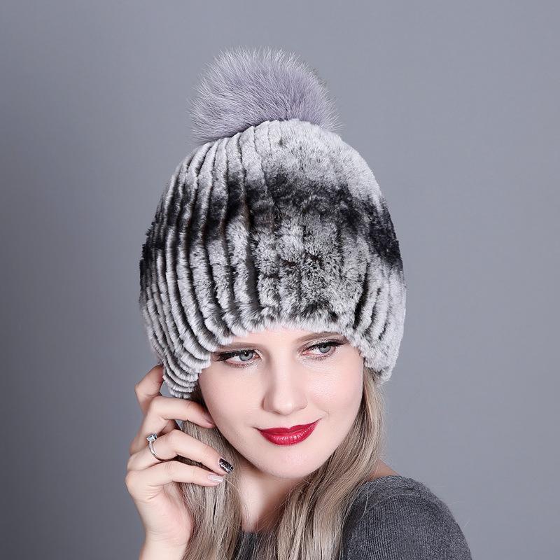 Осенне-зимняя женская шапка с защитой ушей из кроличьего меха рекс, европейская и американская модная шапка из лисьего меха с помпоном, теплая меховая шапка для взрослых