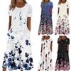 Women's Summer Casual Fashion Flower Printed Short Sleeve Round Neck Pocket Dress
