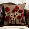 Double Sided Vintage 2D Red Poppy Flower Pillow Cover Rustic Oil Painting Floral Print Soft Throw Pillow Case For Home Decor