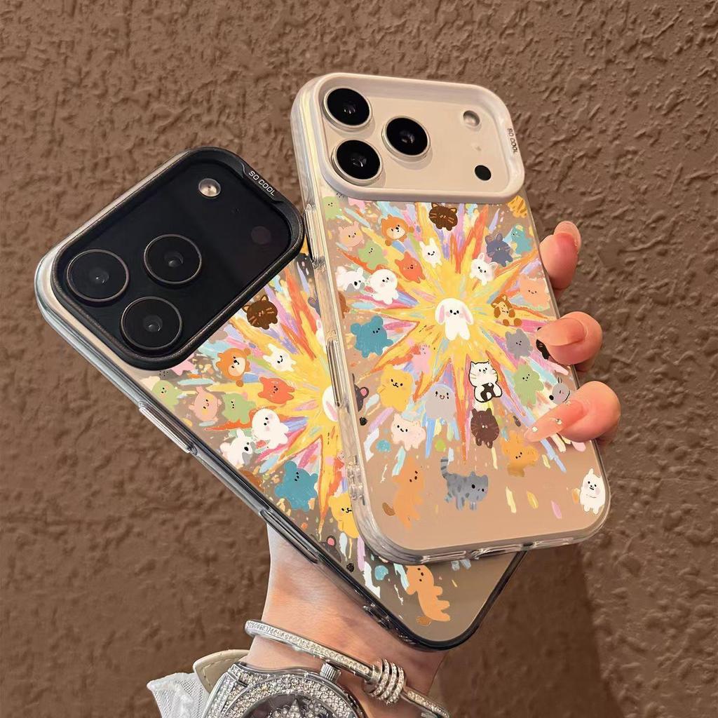 Silver Shell Cartoon Pet Fireworks Phone Case for Apple 13/14/15pro/16/17/Pro Max