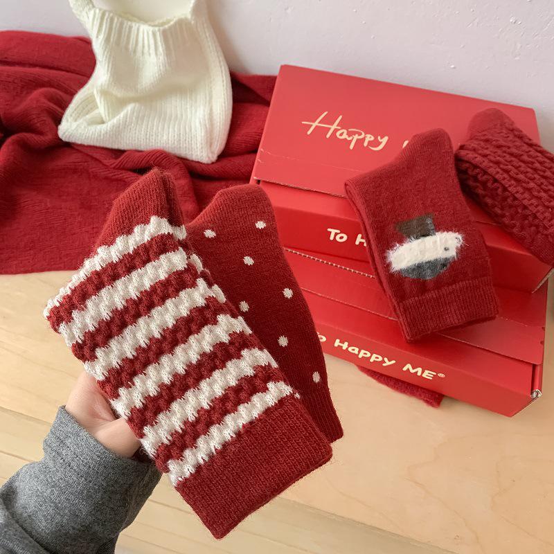 Женские красные шерстяные носки до середины икры: Зимнее тепло, подарок на Новый год и Рождество