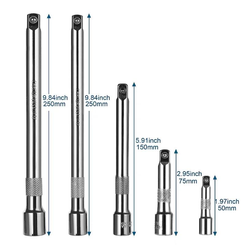 Удлинитель для торцевого ключа-трещотки 1/4" 3/8" 1/2" Длина 50/75/100/125/150/250 мм Карданный шарнир Соединительная штанга Автоаксессуары
