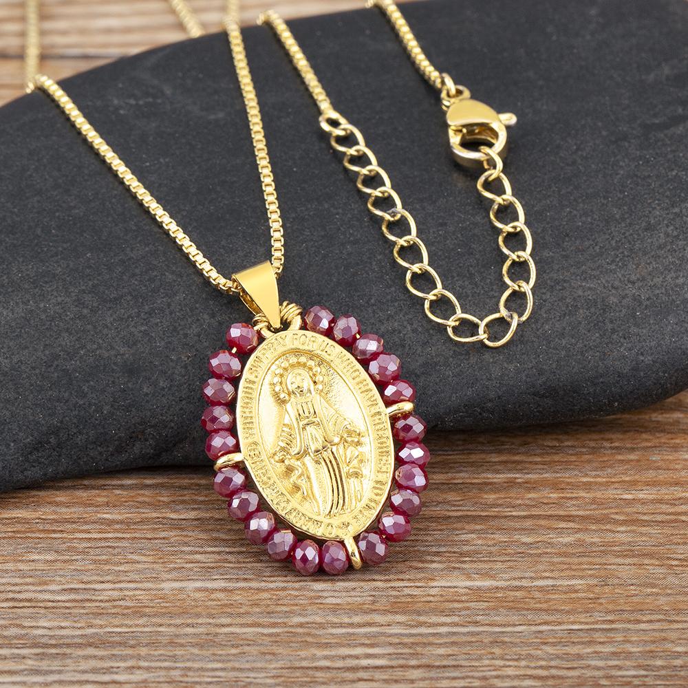 Nidin High Quality Ellipse Shape Zircon Charms Pendant For Women Copper Choker Necklace Lady Girl Religious Style Jewelry Gifts