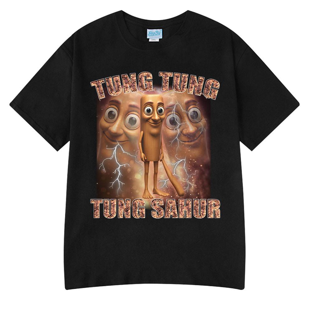 Тунг Тунг Тунг Сахур Забавная футболка с мемом про бейсбольную биту Мужская одежда Мода Юмор Стиль Футболки Унисекс Летние Топы с круглым вырезом Футболка