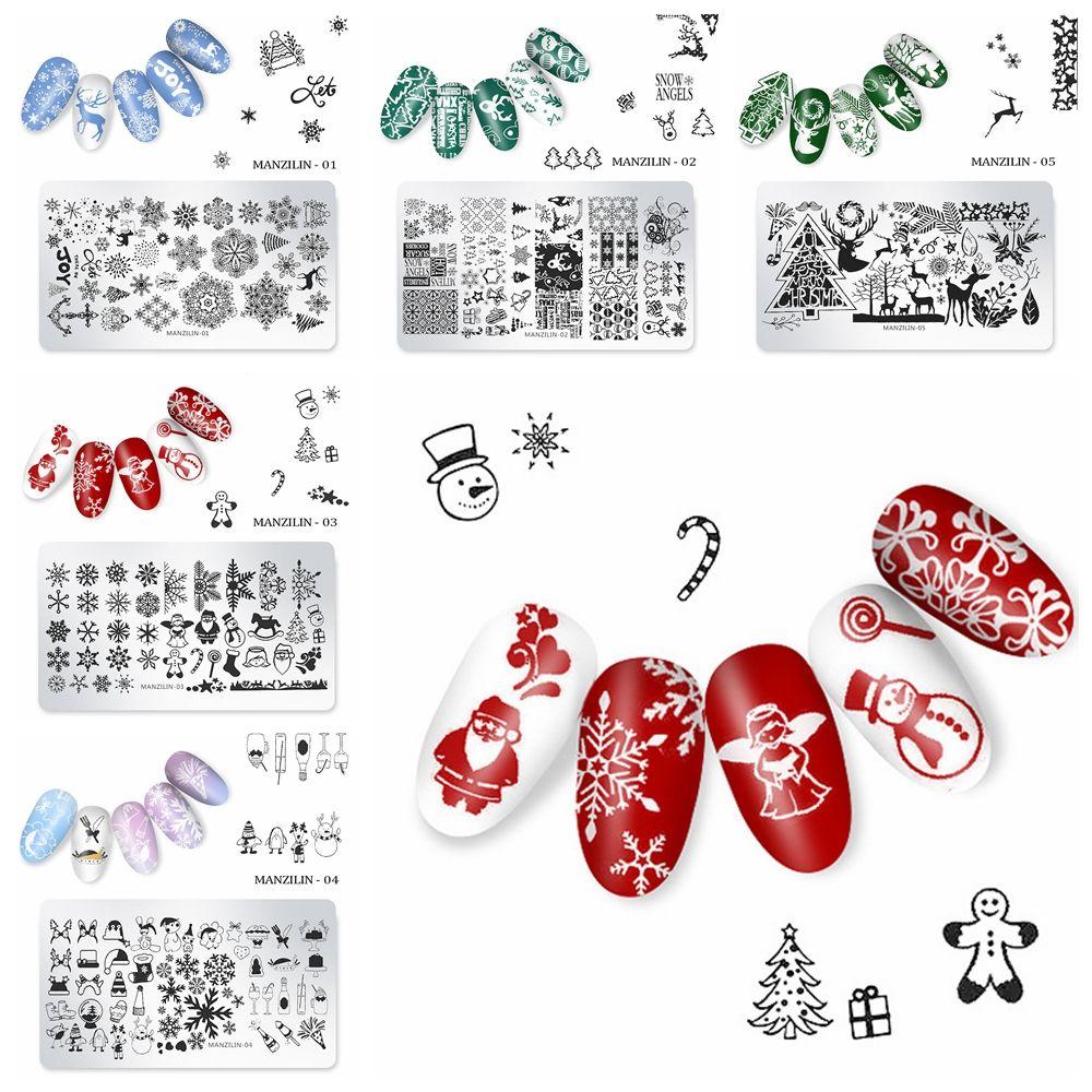New Snow Flake Flower Elk Stainless Steel Image Stencil Christmas Stamping Plates Nail Art Template
