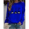 Women Winter New Fashion Long Sleeved Casual Round Neck Black Cats Printed Loose Sweatshirt Tops & Blouses Plus Size T-shirts