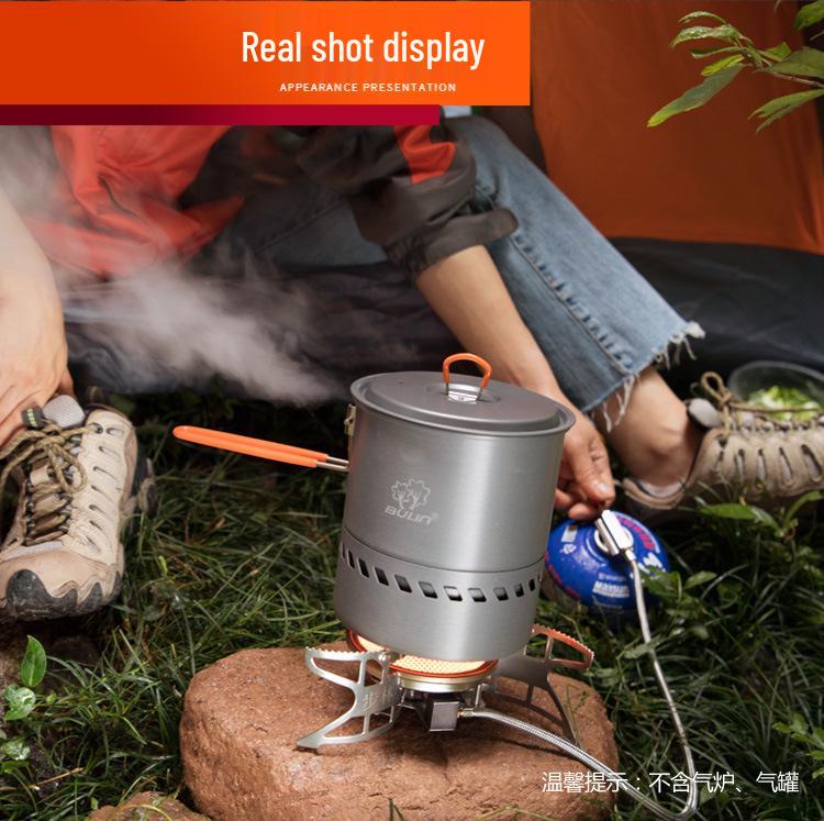 Портативный набор посуды для кемпинга: Кастрюля для сбора тепла, чайник и кассетная плита