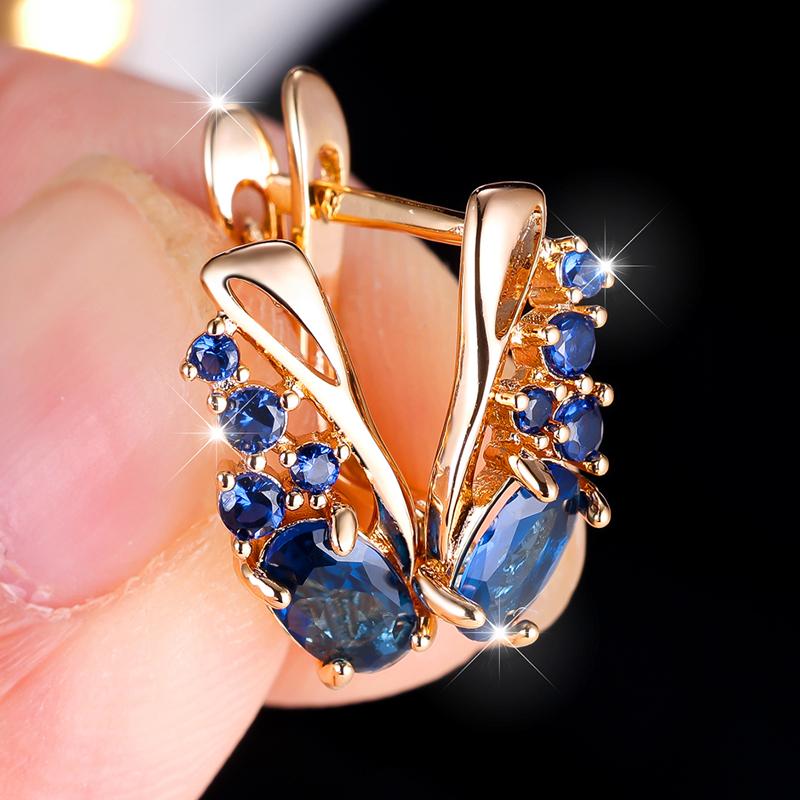1 пара изысканных серег-колец с овальной огранкой из синего кубического циркония для женщин, роскошные золотые свадебные украшения в подарок