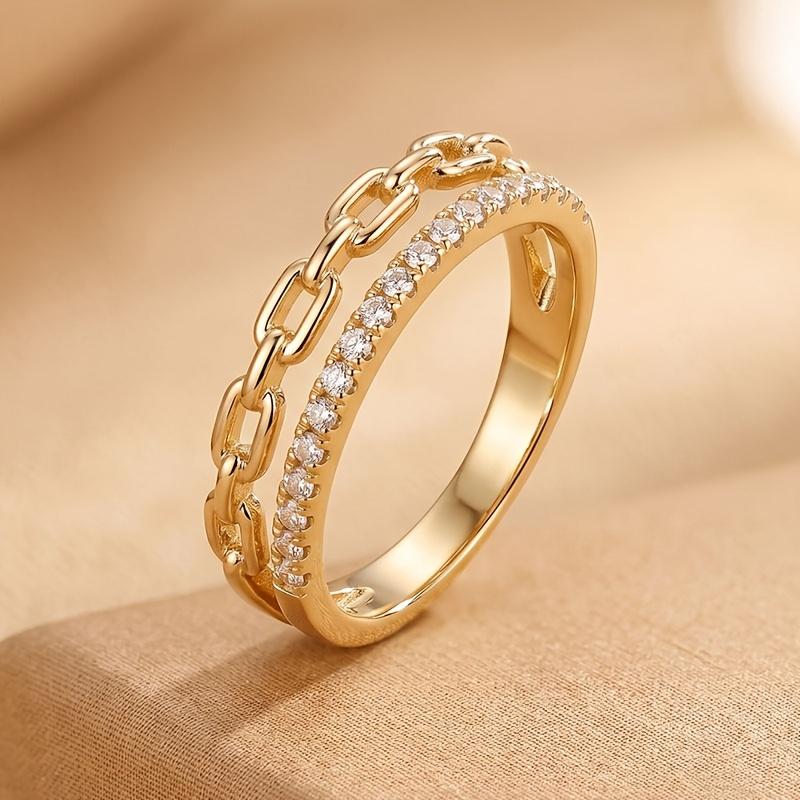 1PC Sweet and Cool Style Double Layer Chain Diamond Ring Unique designer ring Luxury and sophisticated accessories Hypoallergenic and colorfast The