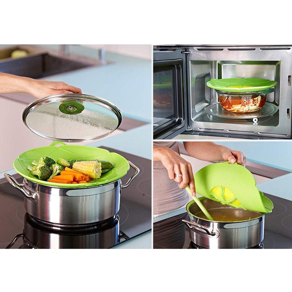 2pcs Spill Stopper Lid Cover Boil Over Safeguard Silicone Spill Stopper Pot Lid Splatter Guard Screens Multi-Function Kitchen Cooking Tool Green