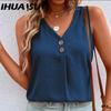 Summer Fashion Vest V-neck Nail Button Sleeveless Shirt for Women