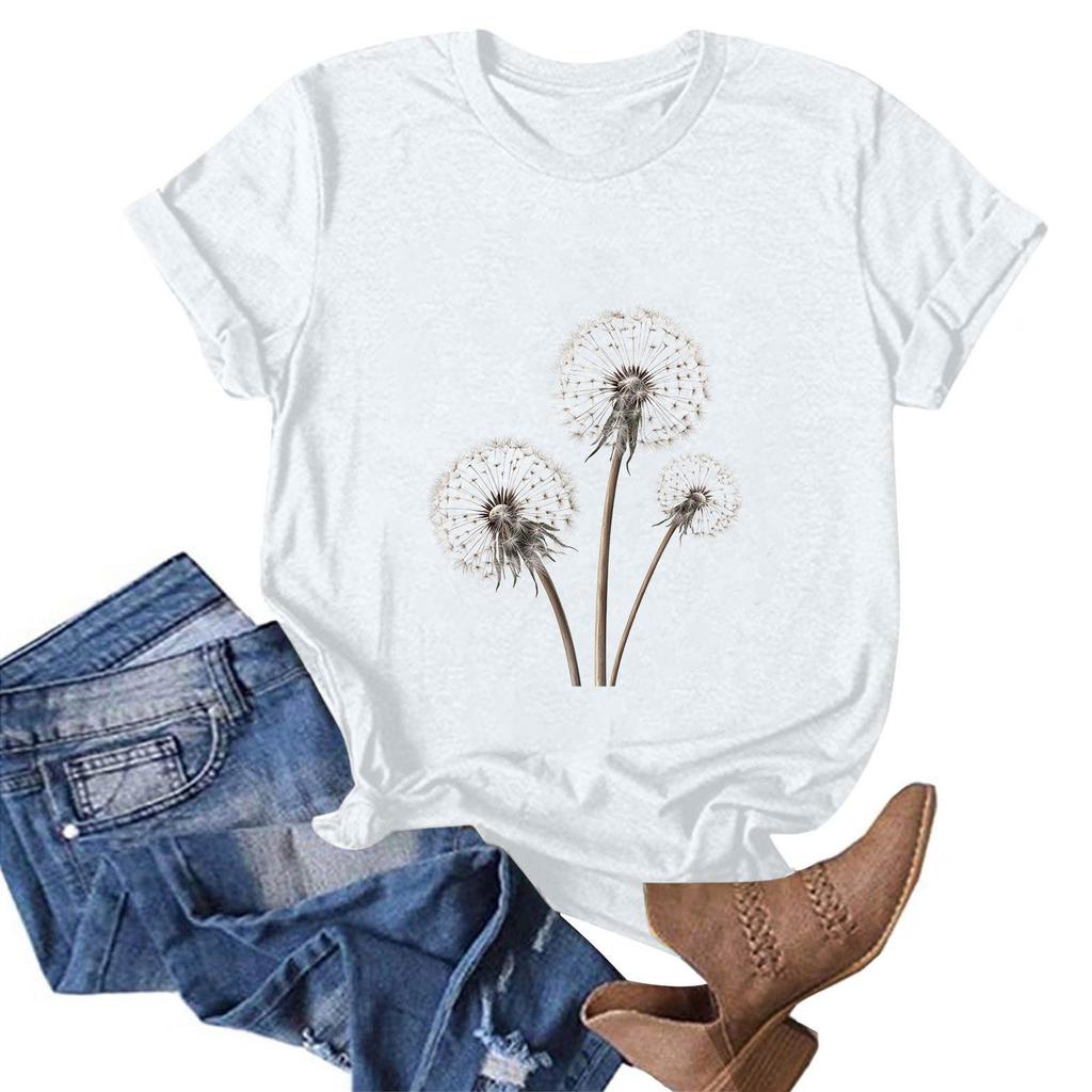 Женская модная повседневная футболка с круглым вырезом и принтом, пуловер с короткими рукавами, топ