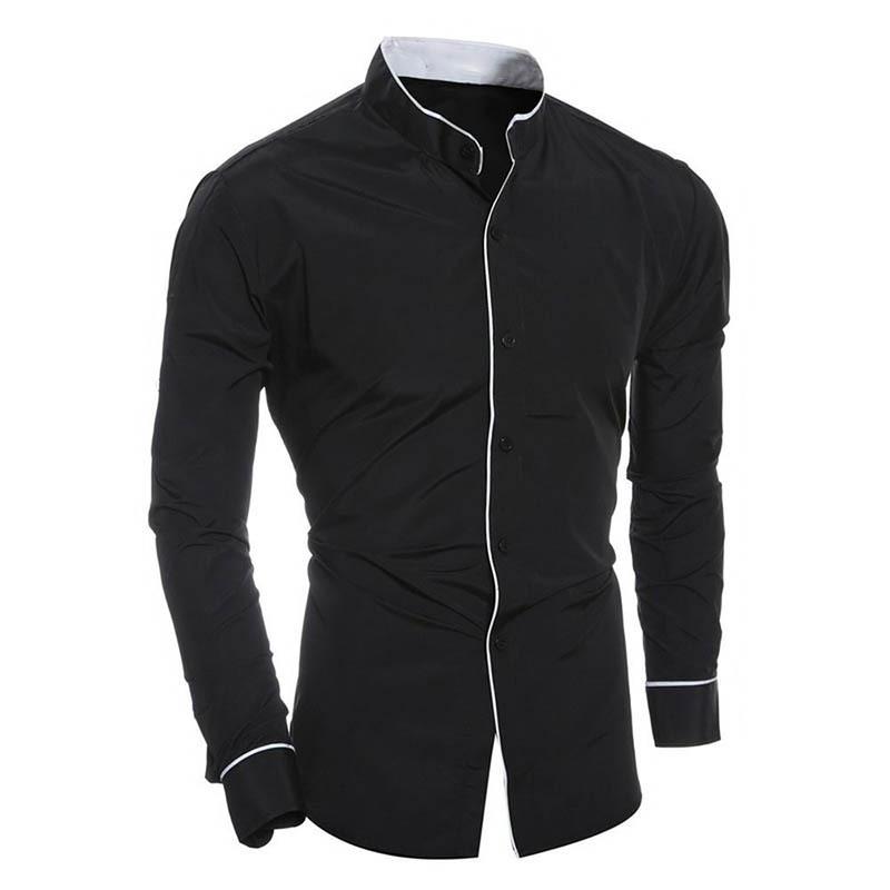 New Men's Slim Classic Solid Color Simple Stand Collar Shirt Personality Splicing Cardigan Base Shirt