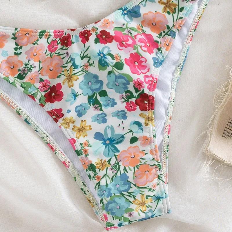 Комплект бикини бандо с цветочным принтом, купальник с открытыми плечами пуш-ап, женский купальник с топом-трубой, бикини с узлом, купальник 2025, сексуальный летний купальник