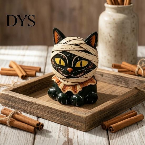 Деревянная фигурка кошки, Винтажная фигурка на Хэллоуин, Деревенская фигурка ведьмы, зомби, совы, лягушки, Маленькое деревянное украшение для стола, Украшение для многоуровневой полки в стиле кантри