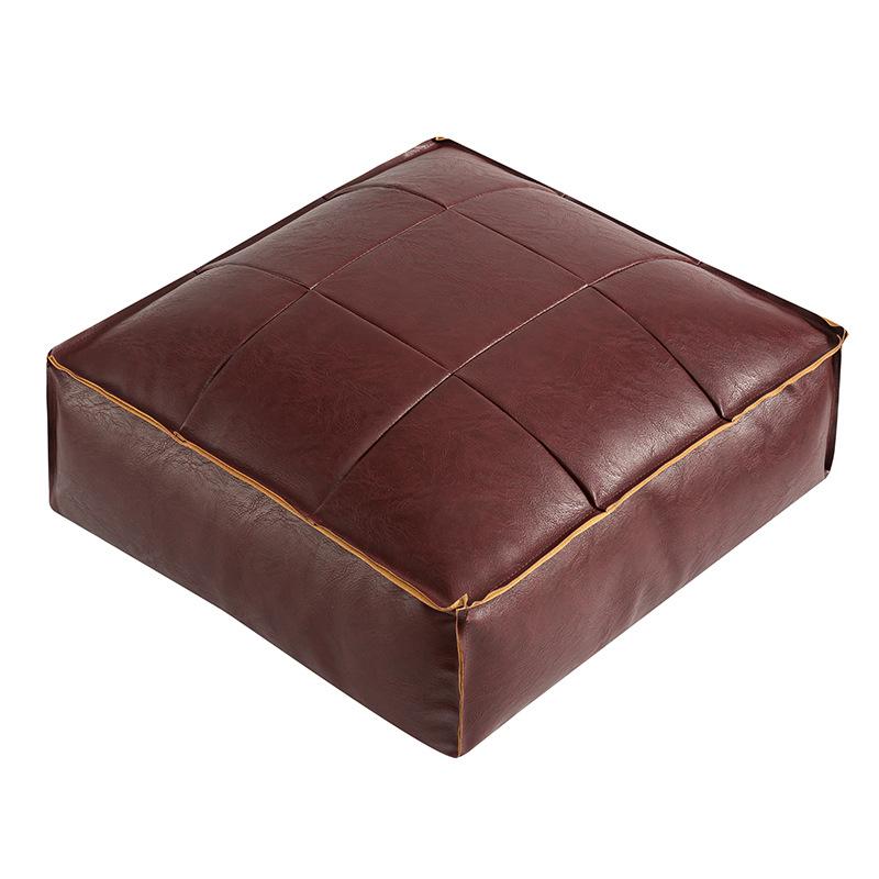 Moroccan PU Leather Pouf Floor Cushion Oil Wax Skin Embroider Craft Ottoman Footstool Futon Artificial Leather Unstuffed Cushion