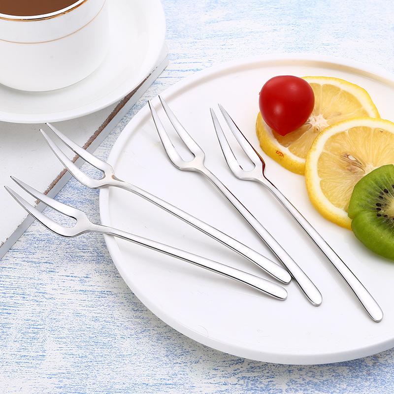 304 Stainless Steel Fruit Fork Coffee Spoon Two Tooth Food Fork Dessert Spoon Tableware