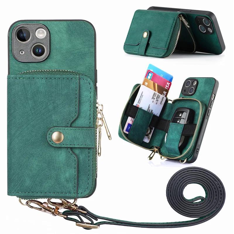 Lanyard Zipper Wallet Phone Case for Samsung Galaxy S25 Edge S24 S23 Ultra S22 S21 S20 FE S10 Plus Note 20 10 Leather Flip Cover