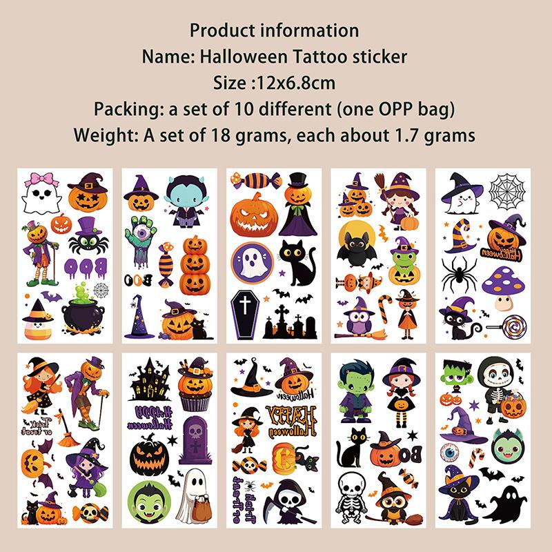 10 Sheets Kids Toy Gift Halloween Pumpkins Tattoo Sticker Temporary Fake Tattoo Arm Hands Body Waterdichte Tatouages
