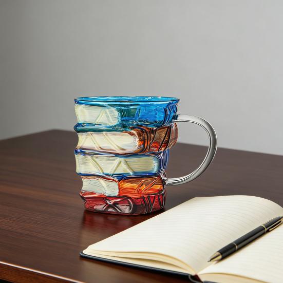 Artistic Book Stack Glass Coffee Mug Large Capacity Clear Glass Floating Effect Book Lover Gift