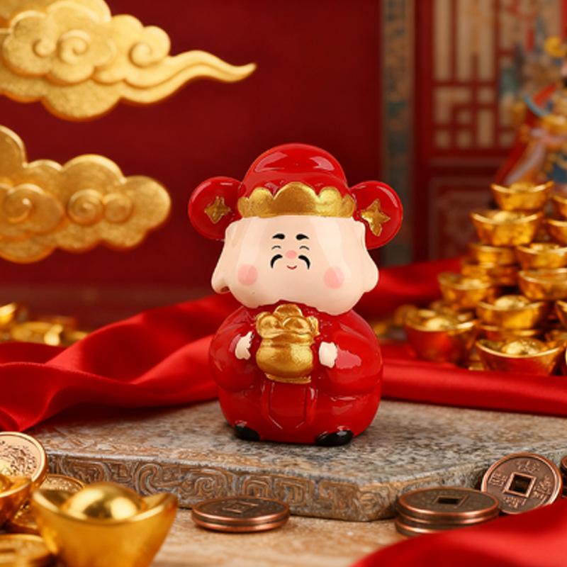 1Pcs Cute New Year'S God Of Wealth Decorative Resin Figurines Stress Relief Healing Emotions Small Ornament Ideal Gifts For Home