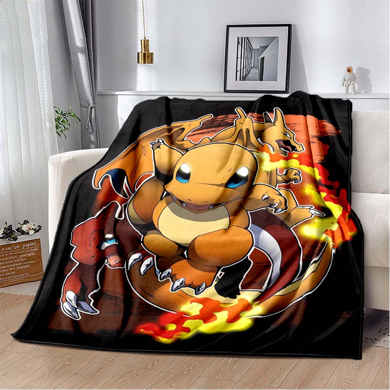 3D-Printed Cute Cartoon Charizard Blanket — Fluffy, Soft, and Warm Throw for Bedroom Decor and Home Comfort