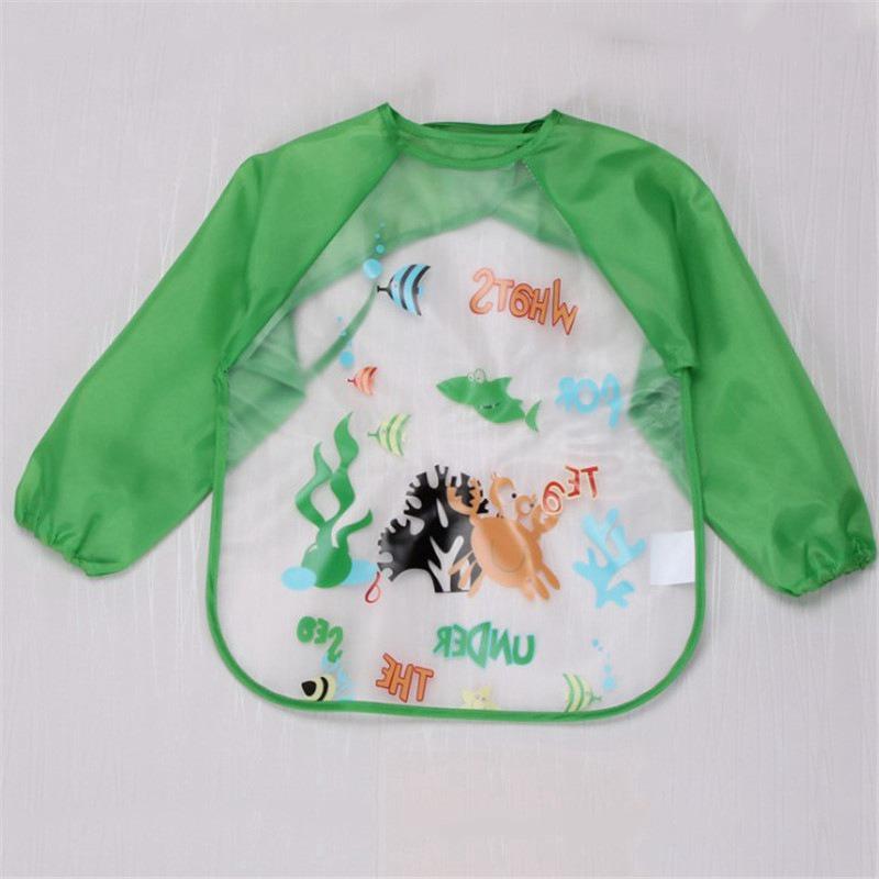 Baby Feeding Feeding Apron Thin Style Long Sleeve Baby Reverse Dressing Drawing Clothes Waterproof Bib