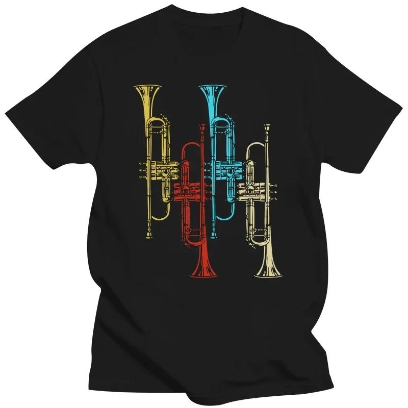 Retro Jazz Music Trumpeter Gifts Trumpet T Shirts Graphic Cotton Streetwear Short Sleeve Birthday Summer T-shirt Mens Clothing#Color