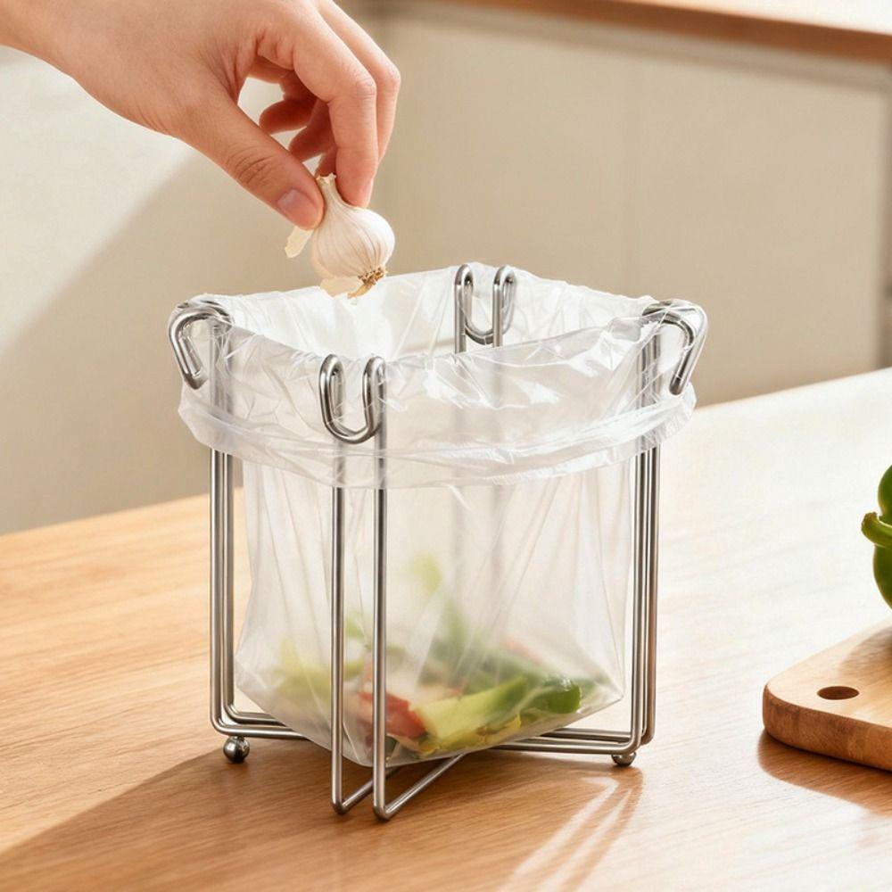 Stainless Steel Steel Trash Bag Support Foldable Sink Garbage Organizer Garbage Management