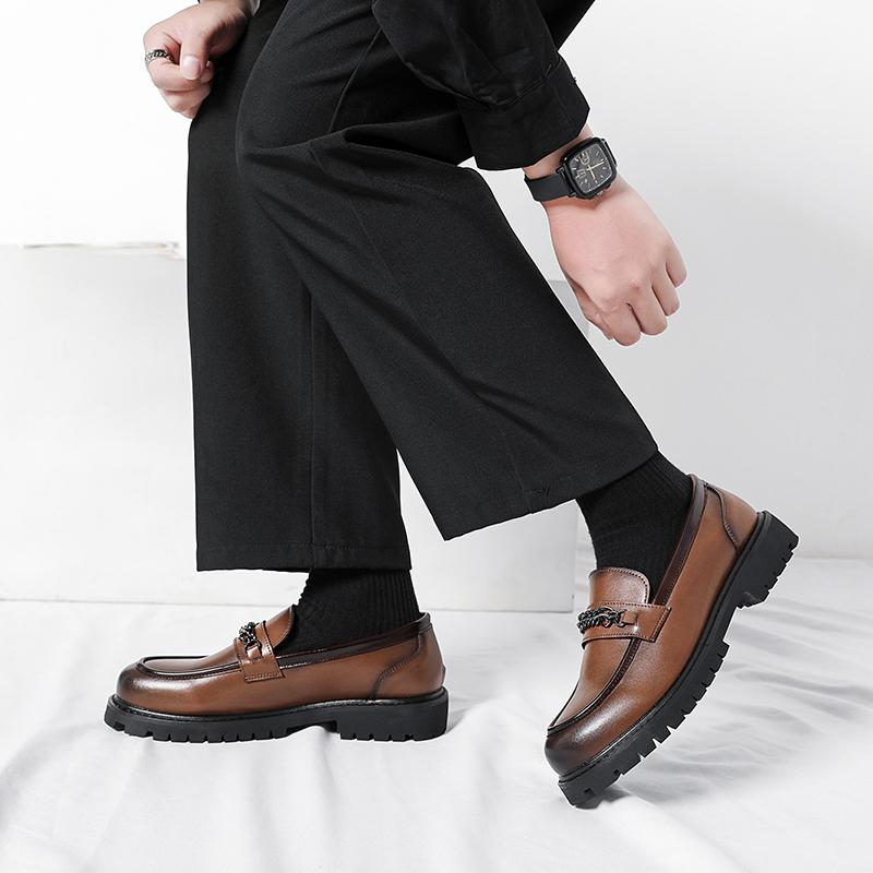 Black Thick Soled Men's Loafers Trendy New Minimalist Style Wedding Party Outdoor Street Walking Dating Adult Shoes Plus Size-46