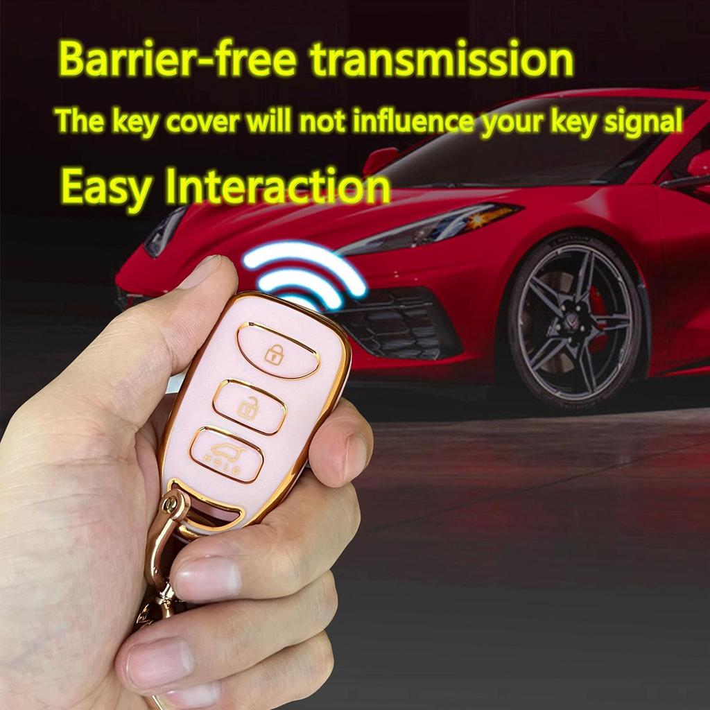 Чехол для брелока Hyundai Smart Key с брелоком Подходит для Hyundai Elantra Sonata Kia Forte Optima Spectra Кейс для ключа (4-кнопочный-розовый)