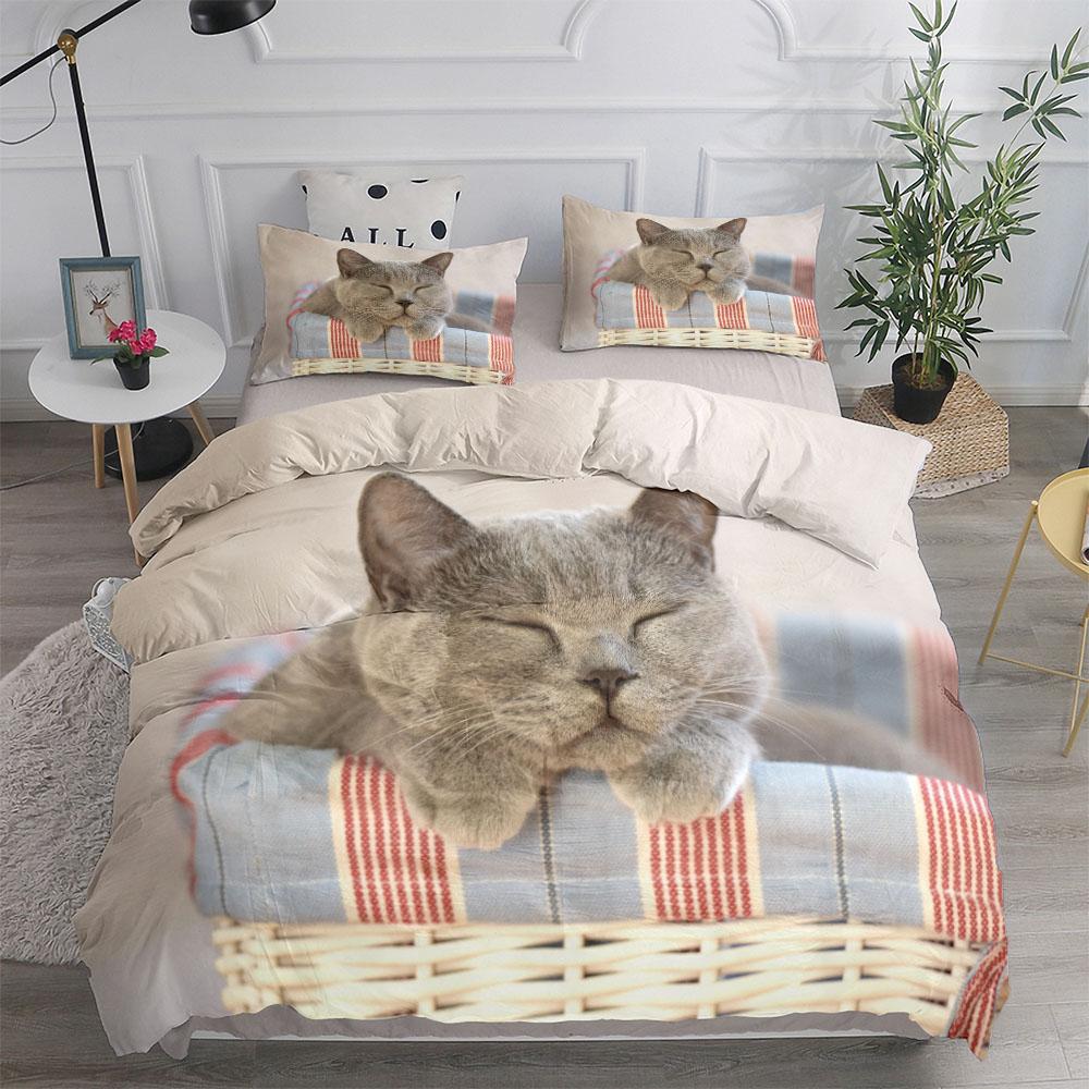 Pet Cat DIY Print Duvet Cover Set King Queen Double Full Twin Single Size Duvet Cover Pillow Case Bed Linen Set