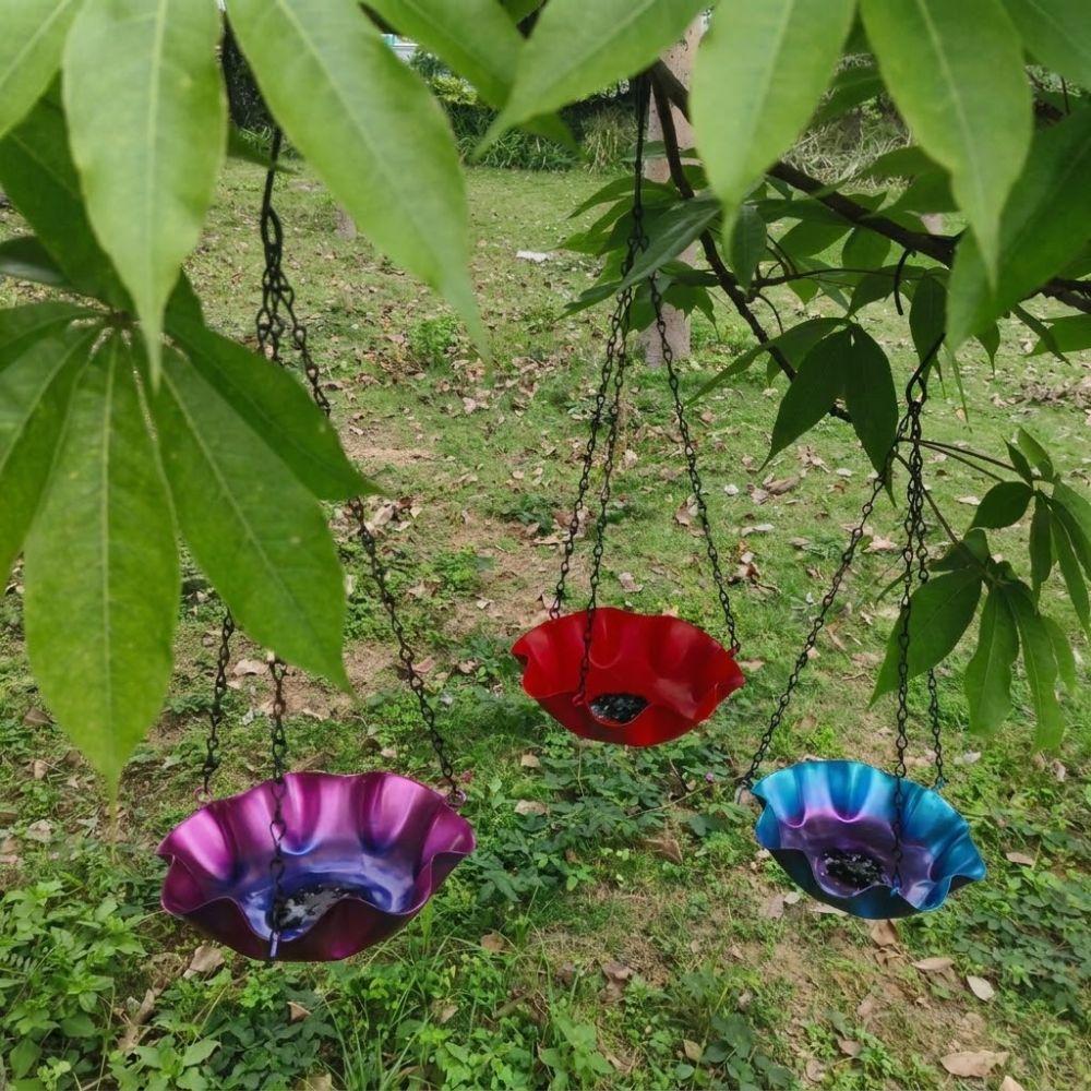 Large Capacity Hanging Bird Bath Iron Art Hummingbird Feeder Bird Feeding Tray Outdoor Garden
