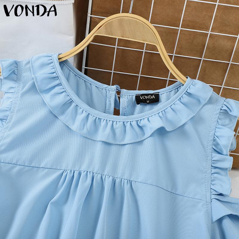 VONDA Женские летние однотонные блузки с круглым вырезом и открытыми плечами с коротким рукавом