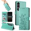 For Sony Xperia 1 VII Wallet Case Butterfly Floral Imprint PU Leather Phone Cover with Wrist Strap