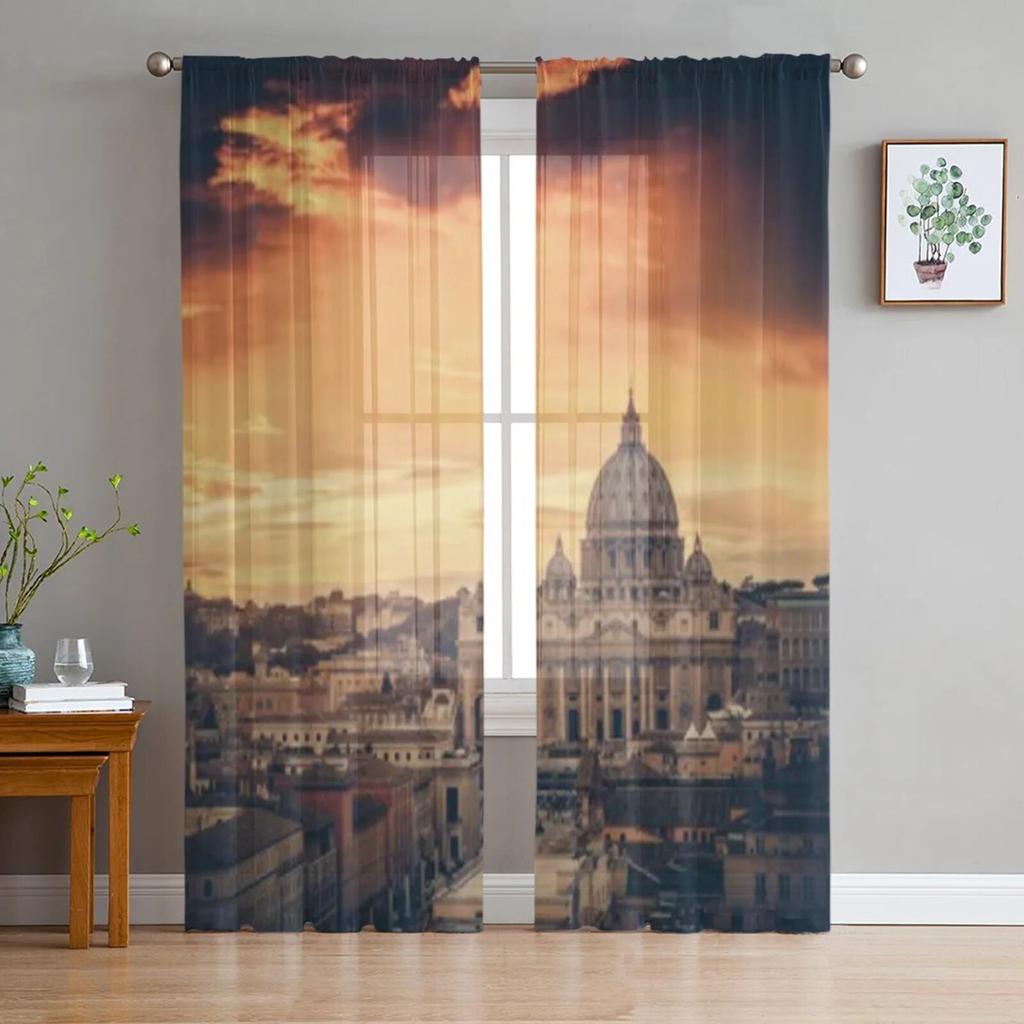 Vintage View Sheer Curtains for Living Room Transparent Tulle Window Treatments Bedroom Kitchen Home Decor Veil Drapes