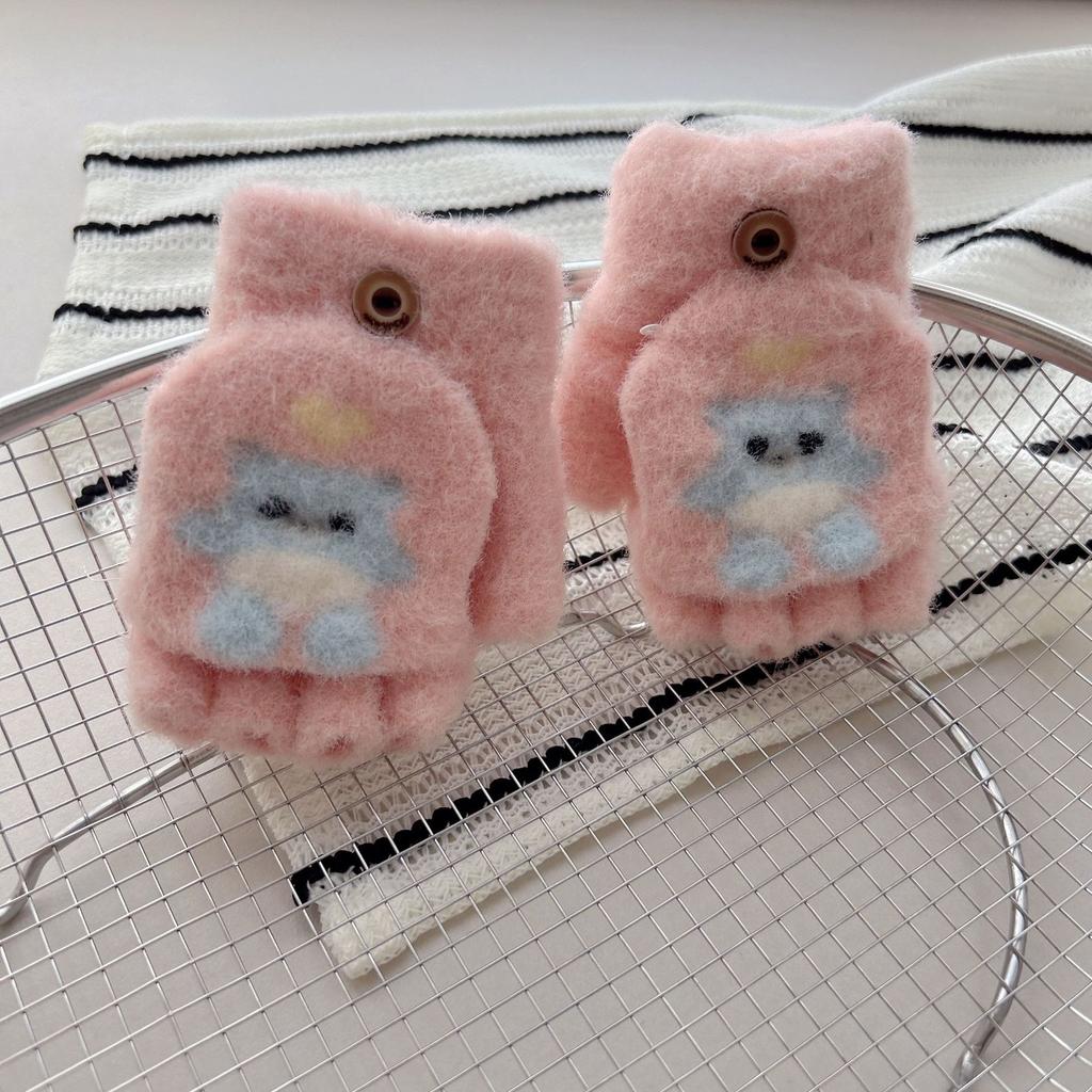 Детские перчатки с откидным верхом, осенне-зимние перчатки для письма для мальчиков и девочек, милые мультяшные теплые перчатки