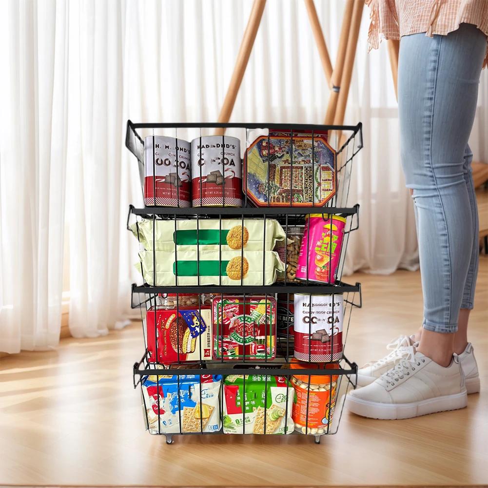 4pcs Stackable Wire Baskets Muti-Purpose Fruit Basket Vegetable Fruit Basket for Pantry Organizers and Storage