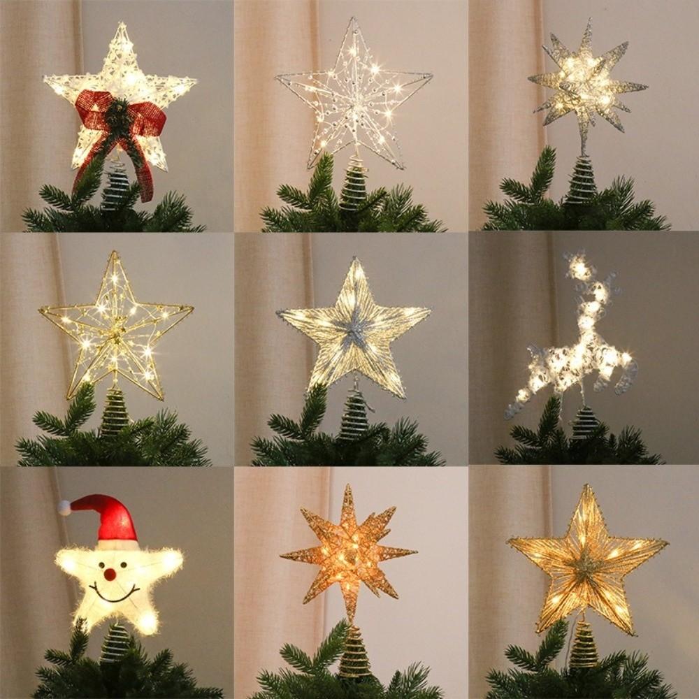 3D Glitter Star Christmas Trees Topper Iron Glowing Tree Topper Home Xmas Tree Ornament