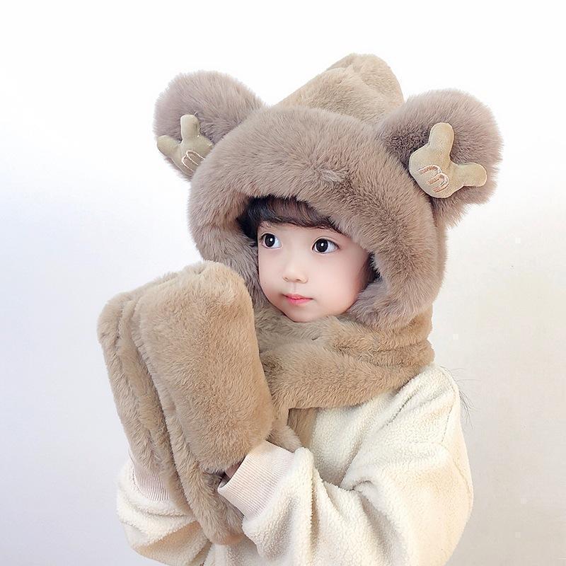 "Women's Winter Little Bear Hat, Scarf, and Gloves Set - Stylish and Warm"