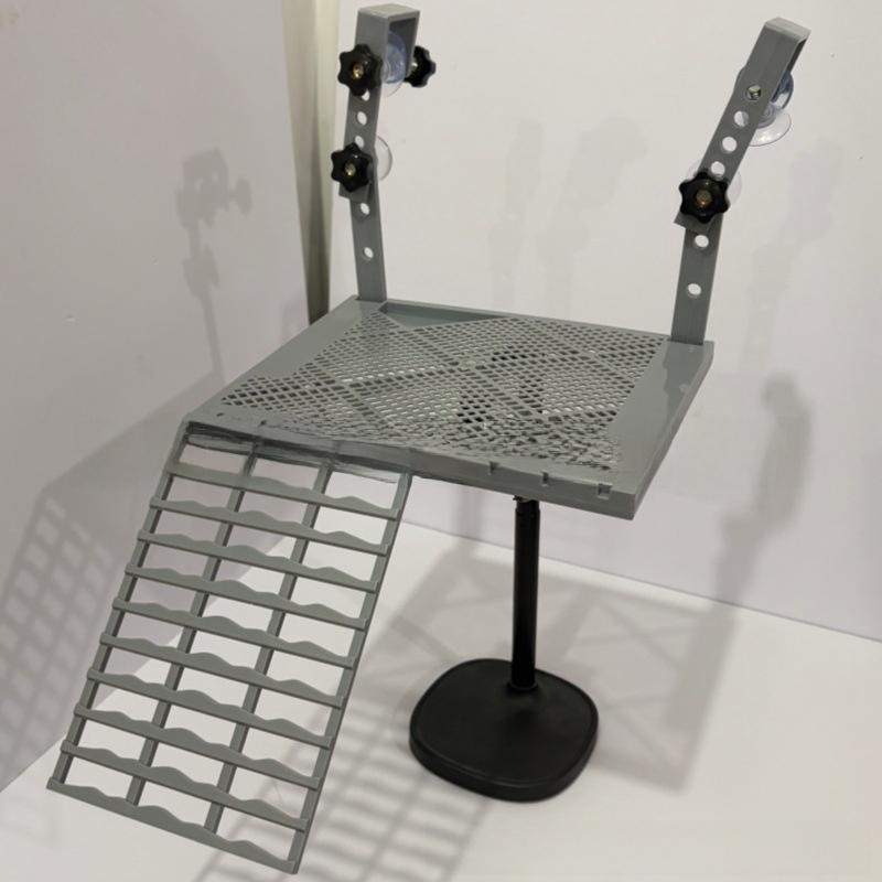 Hanging Turtle Resting Platform with Food Tray Aquarium Tank Accessory for Reptile Basking Gray, Turtle Basking Platform