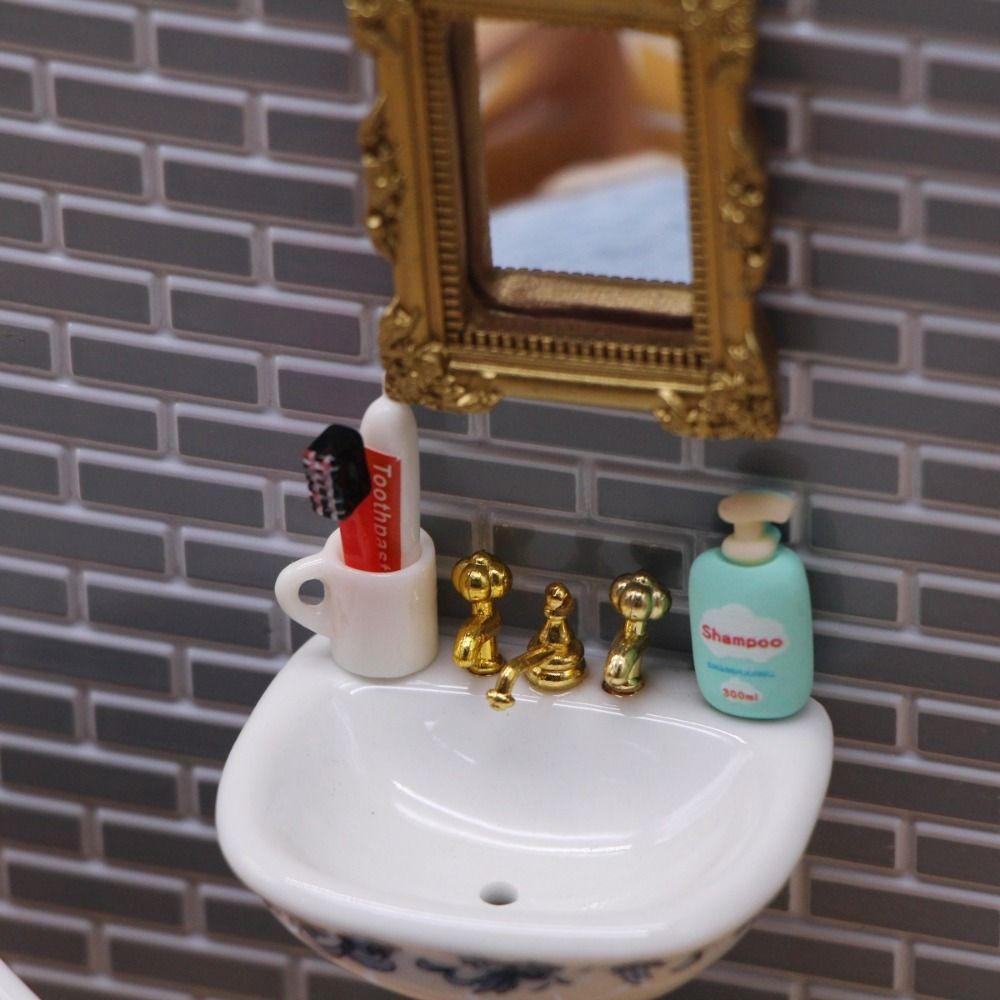 1/12 Dollhouse Makeup Kit Plastic Doll Dressing Tool Set Creative Doll Hair Dryer Comb Toy