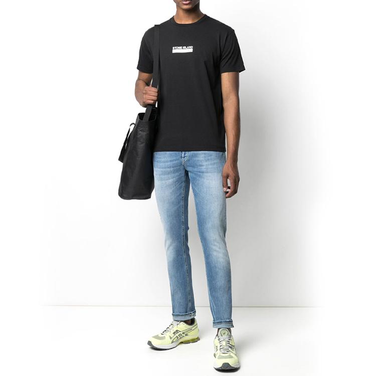 STONE ISLAND Мужская футболка с коротким рукавом, круглым вырезом и принтом букв Черный MO74152NS55-V0029