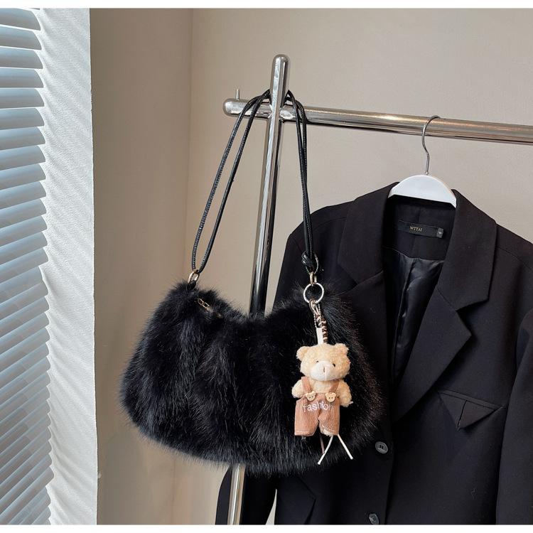 2025 новая модная осенне-зимняя плюшевая сумка, универсальная, большой вместимости, подмышечная женская сумка, корейская версия, нишевая наплечная сумка-мессенджер