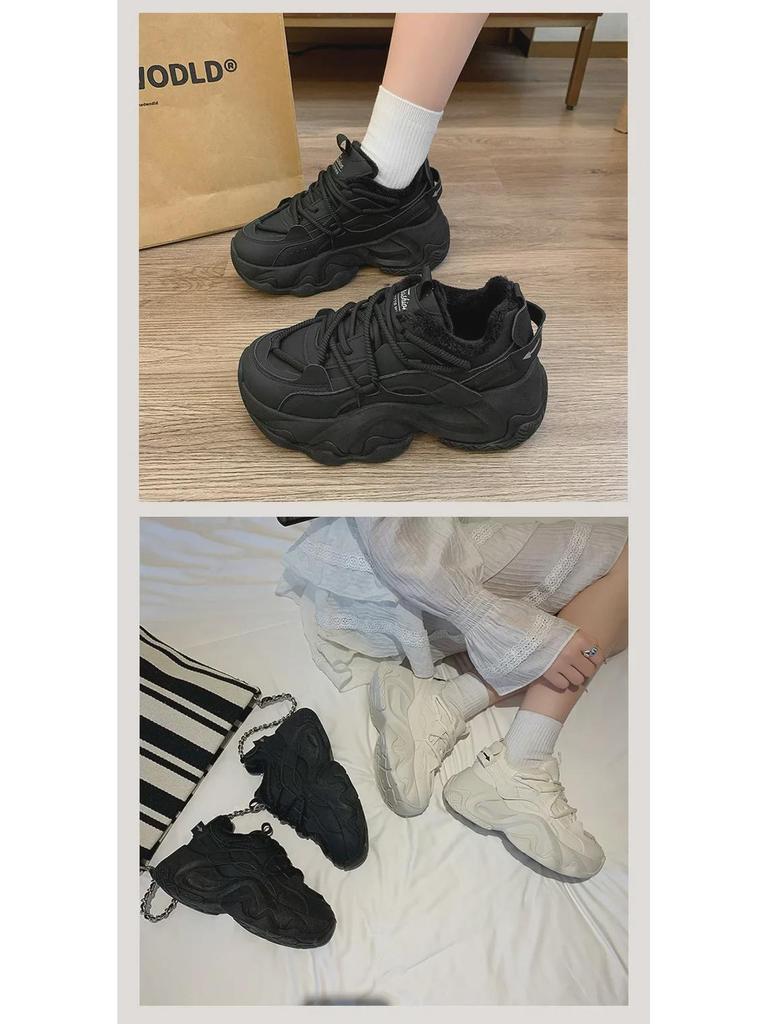 2024 Winter Plus Velvet Dad Shoes - Korean Style Women's Height-Increasing Sports Sneakers, Warm and Casual (FB3306-2)