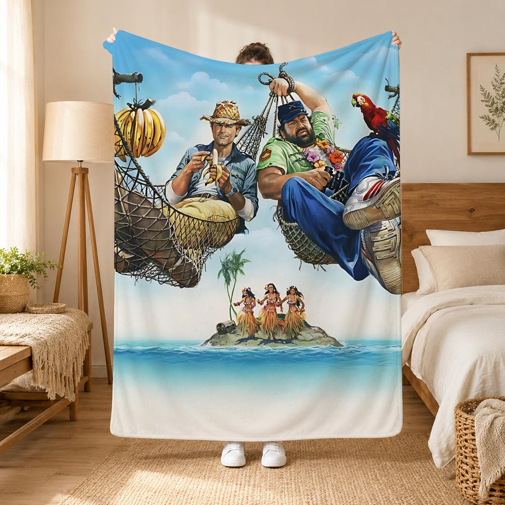 Terence Hill and Bud Spencer Actors Throw 240g flannel blanket, suitable for sofas, beds, offices,  exquisite gift blankets