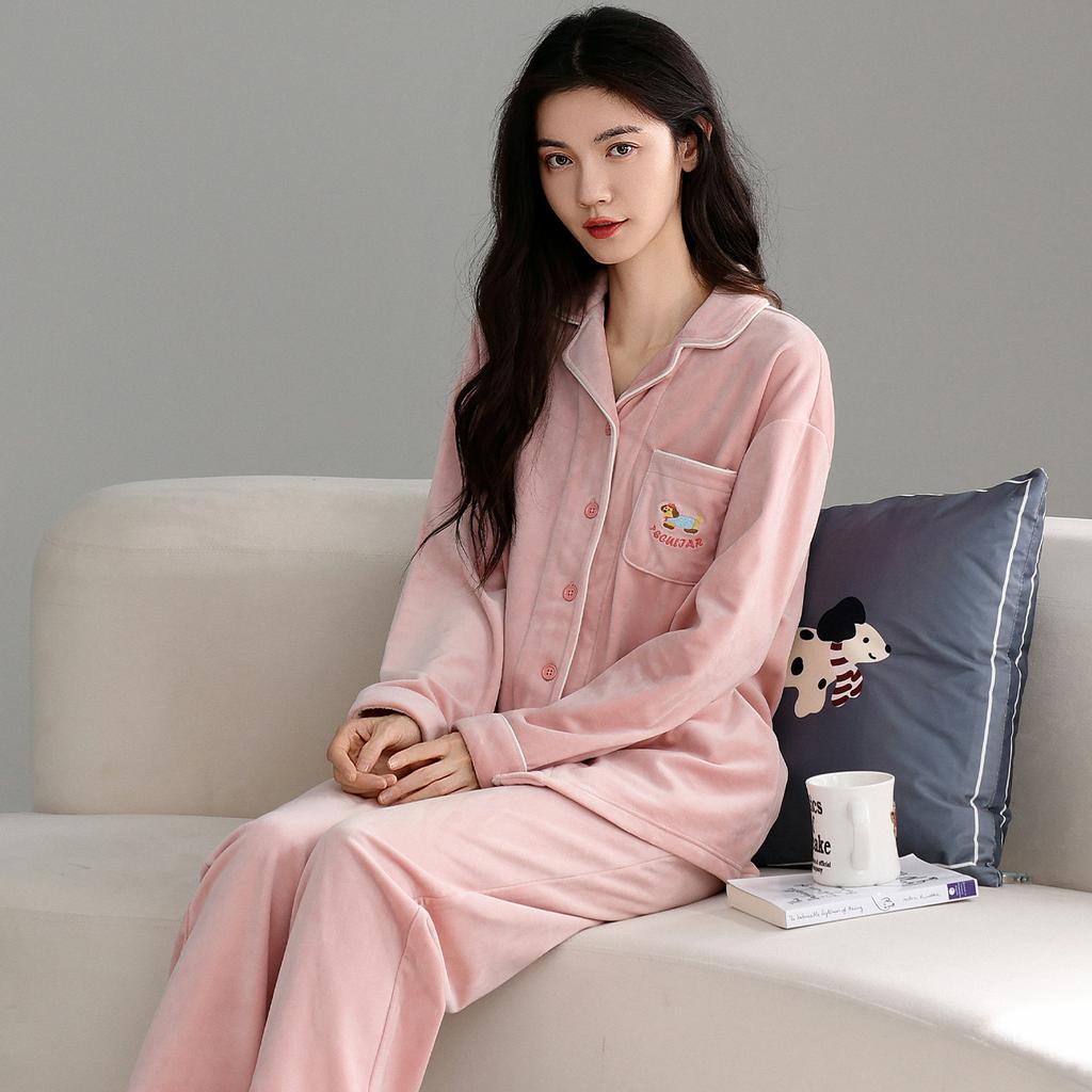Pajamas Ladies Autumn And Winter Island Fleece Warm Long Sleeve Spring And Autumn Thickened Coral Fleece Loungewear Set
