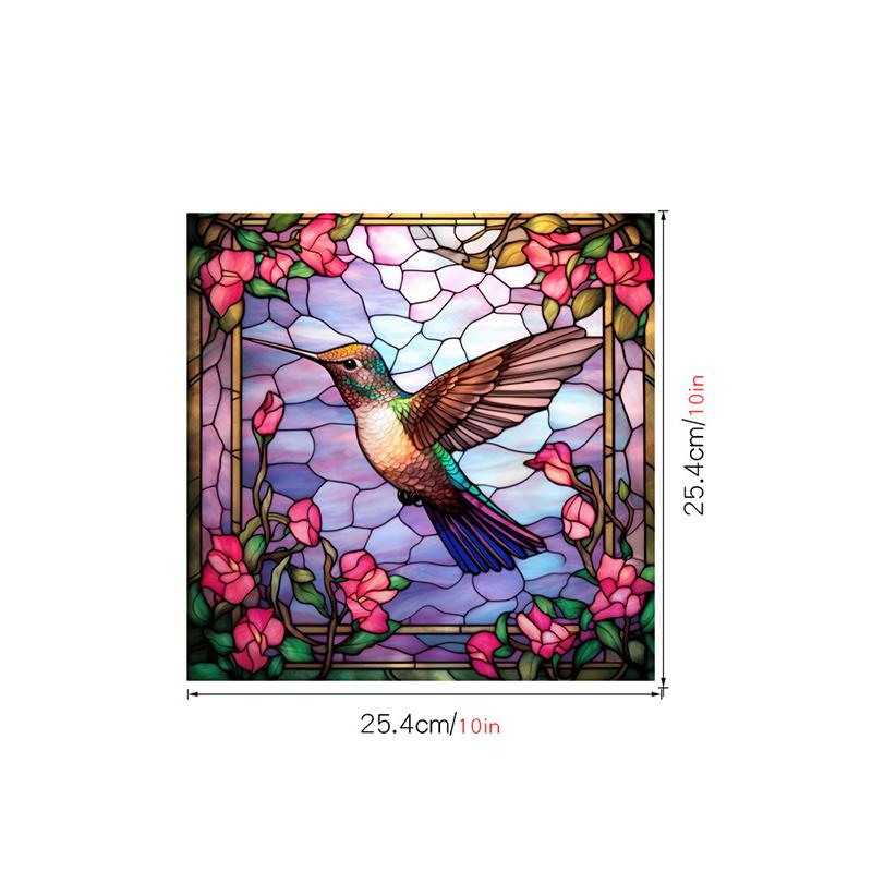 Retro Stained Hummingbird Butterfly Flower Film Window Glass Electrostatic Stickers Colorful